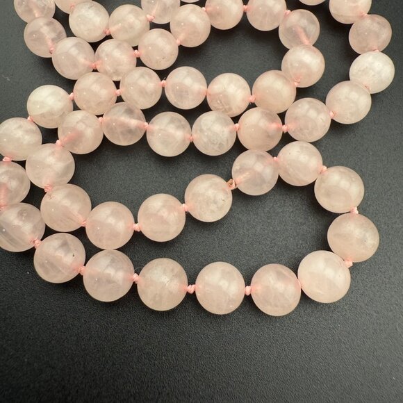 Pink Rose Quartz Gemstone Beaded Necklace Single Long Strand Polished Round Bead - Picture 3 of 6